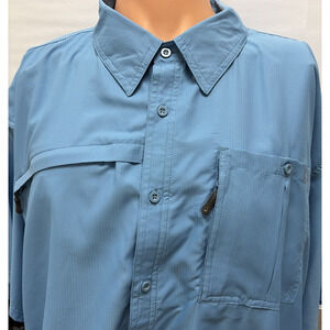 Drake Performance Fishing Shirt Mens 2X Blue Mesh Paneled Short Sleeve DPF